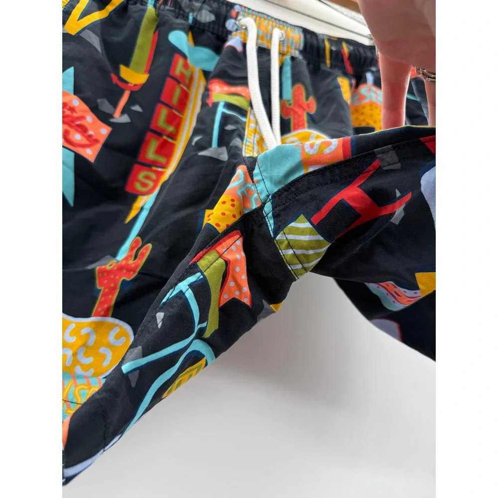 J.Crew Mens‎ Swim Trunks Small Black Retro Neon Sign Print 6